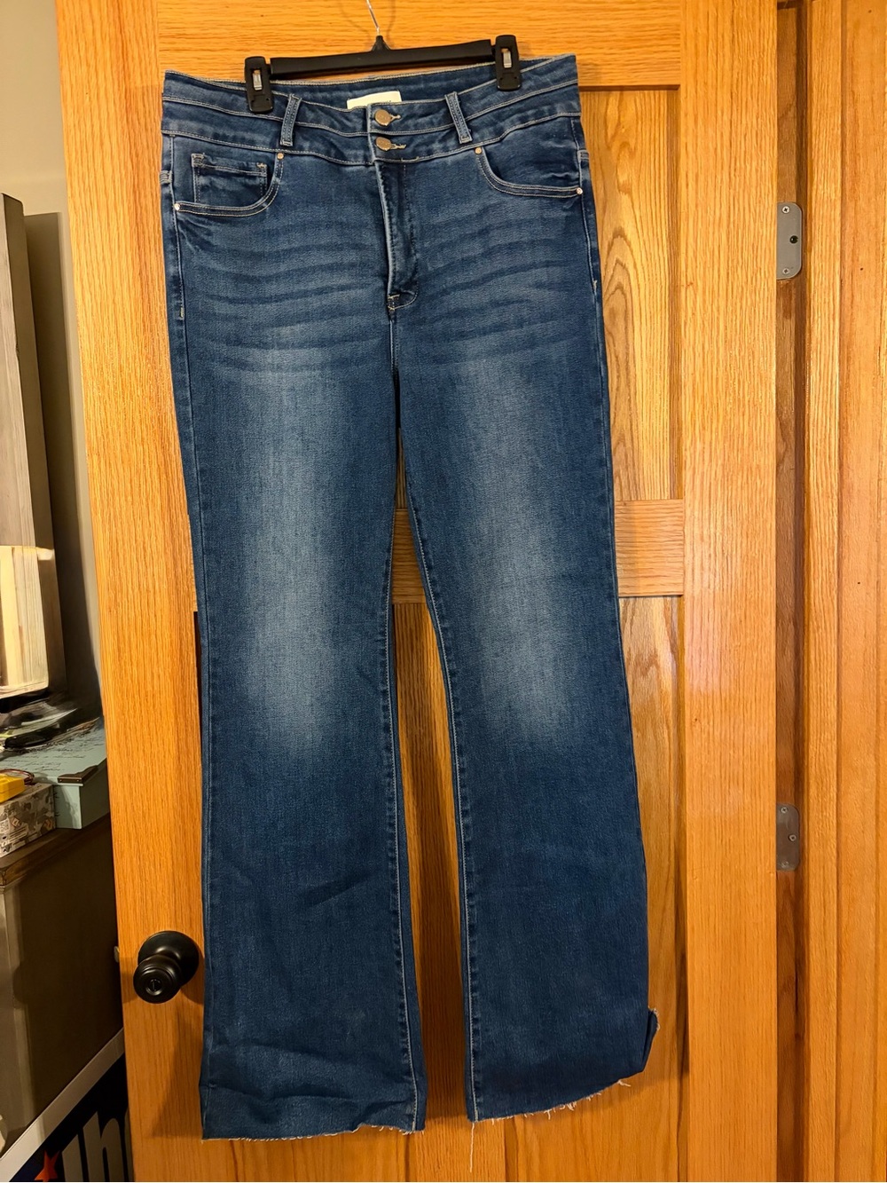 High-Rise Bootcut Jeans in Medium Blue Denim